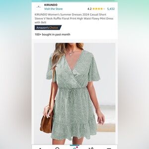 Green dress with white spotted pattern